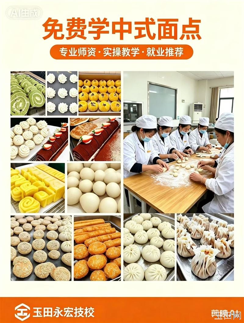 玉田永红职校 面点班招生中，免费学习考证！